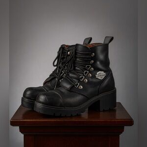 Vintage Y2K‎ Harley Davidson Chunky Leather Lave Up Riding Moto Boots Women's sz